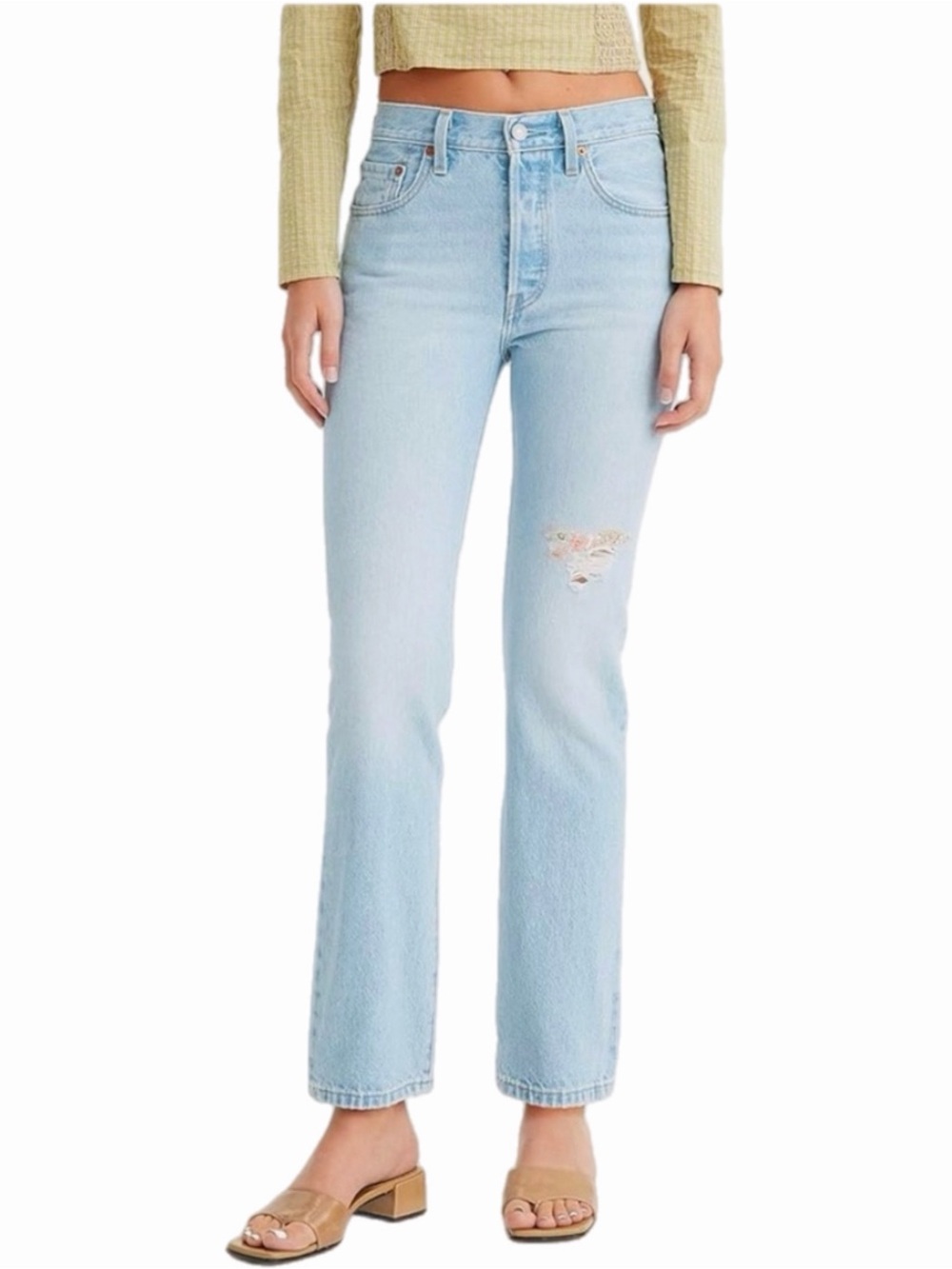 Levi's 501 150 Anniversary Light Blue Jeans with Floral Patch